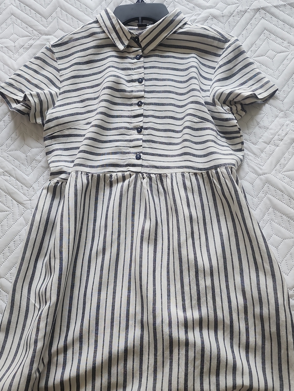 Esmara White and Black Striped Button-Front Midi Dress